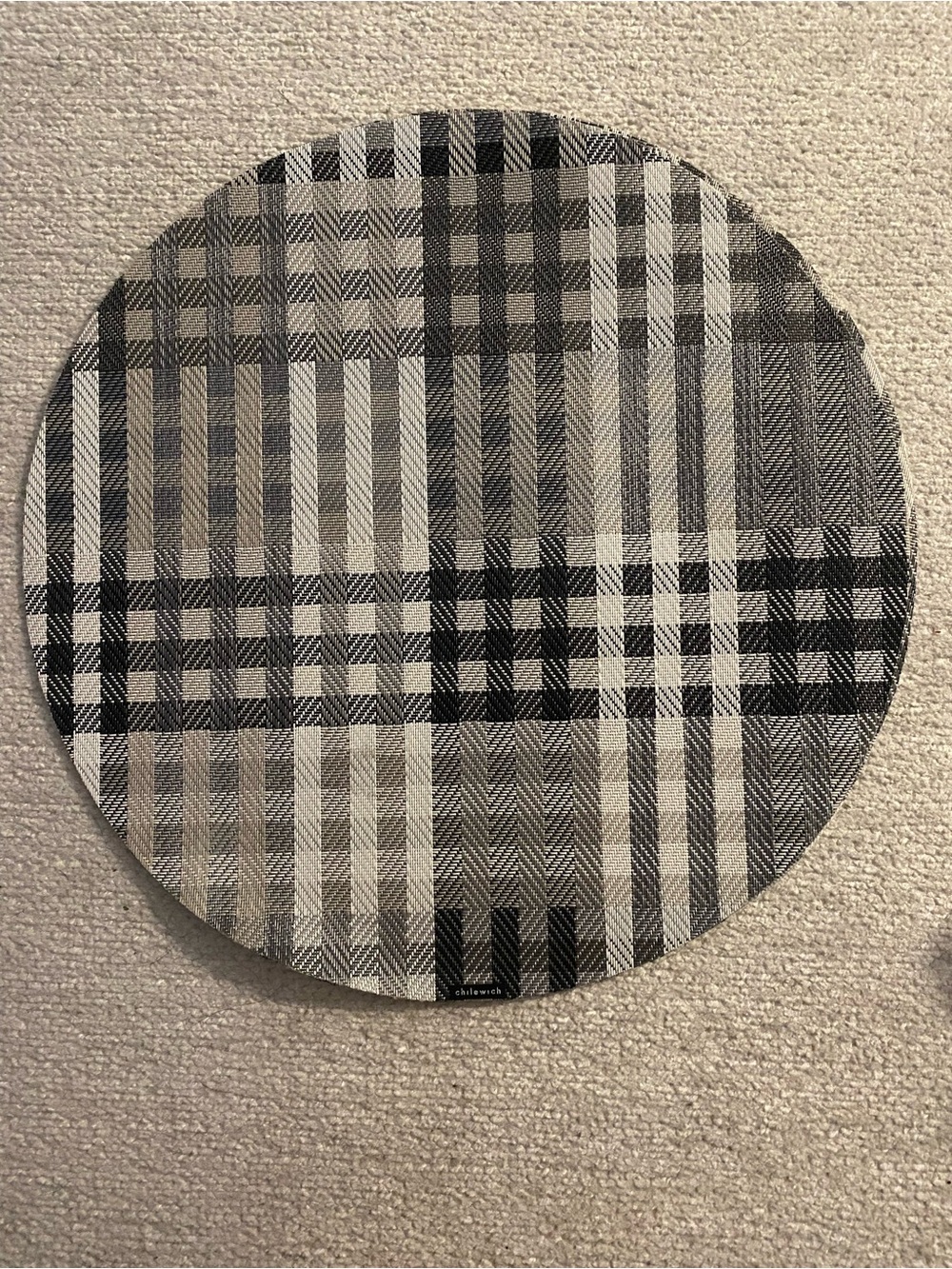 Chilewich set of 3 New Round Plaid Accent Pillow Cover in Black and Gray